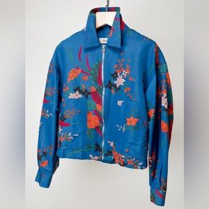 Diane Von Furstenberg Vibrant Blue Floral Zip Bomber Jacket